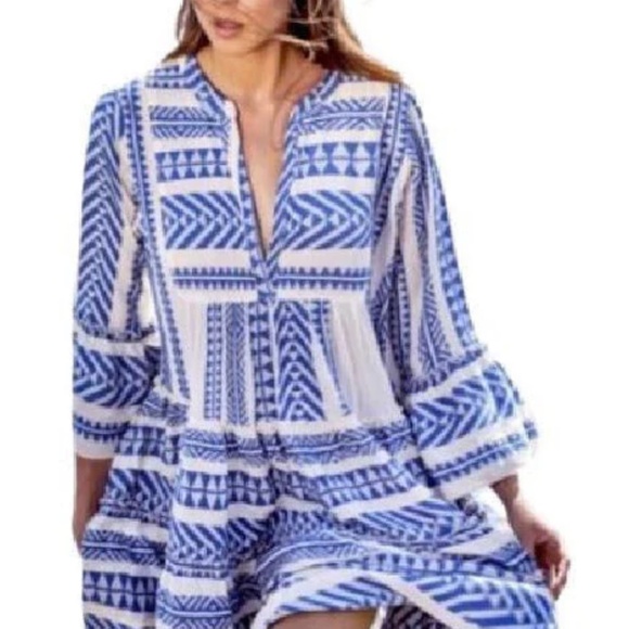 DEVOTION TWINS ELLA MIDI DRESS | BLUE/OFF WHITE COTTON DRESS - Picture 4 of 4